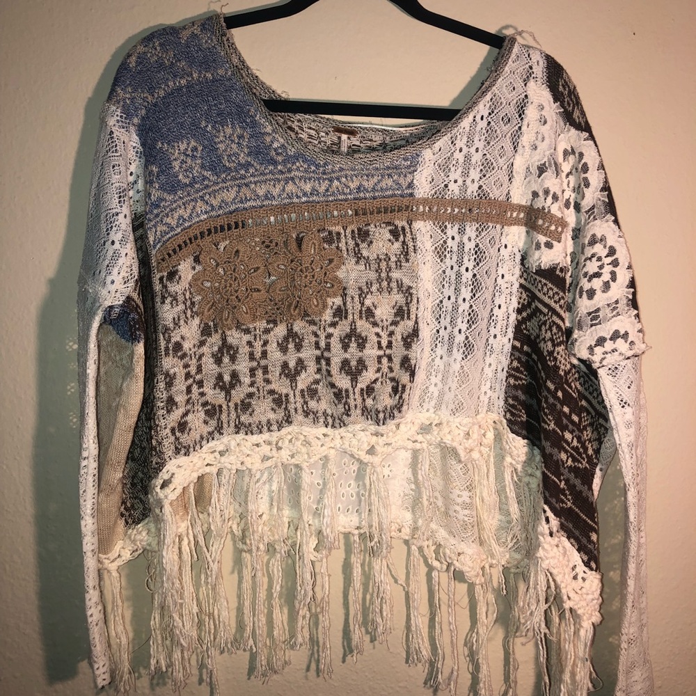Free people long sleeve fringe style top